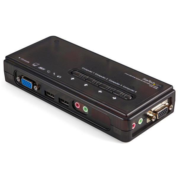 StarTech 4 Port Black USB KVM Switch Kit with Cables and Audio Main Product Image