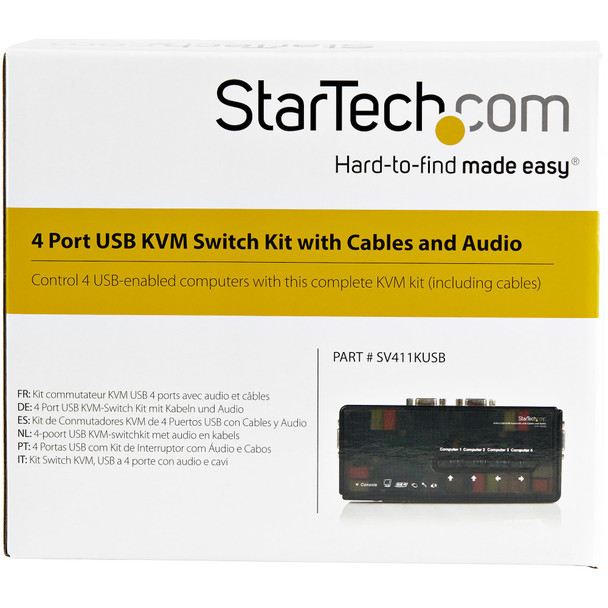 StarTech 4 Port Black USB KVM Switch Kit with Cables and Audio Product Image 6