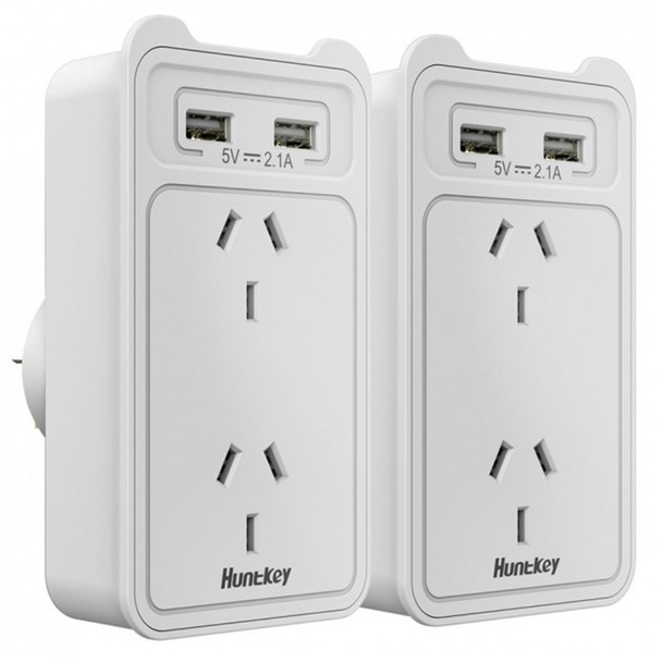 Huntkey SAC207 Smart AU Wall Charger with 2 AC and 2 USB combined 2.4A - 2 Pack Main Product Image