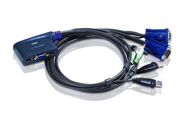 Aten 2 Port USB VGA Cable KVM Switch with audio - 1.8M Cable - Video DynaSync - mouse and keyboard emulation Main Product Image