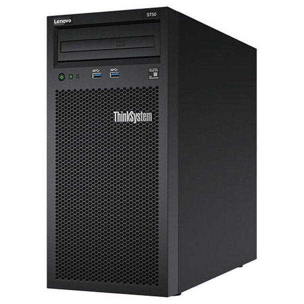 Lenovo ThinkSystem ST50 (1/1x Xeon E-2144G 4C/8T 3.6GHz, 1/4x 8GB, 4/4x LFF NHS, DVD-RW, Onboard SW RAID, 1x 1GbE, IAMT , 1/1x 250W, 1 Yr Ltd Wty) Main Product Image