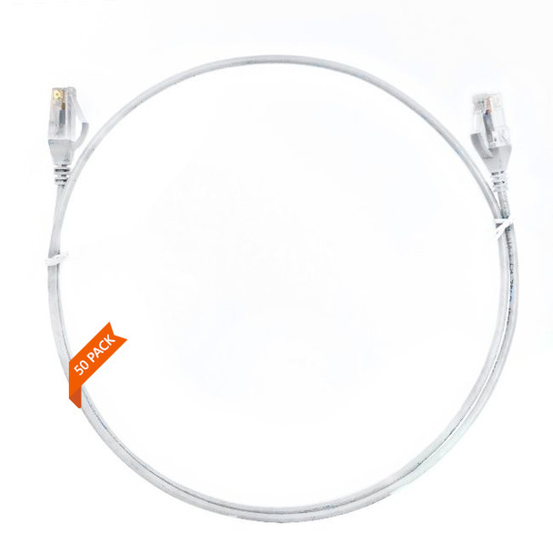 4Cabling 2m Cat 6 Ultra Thin LSZH Pack of 50 Ethernet Network Cable - White Main Product Image