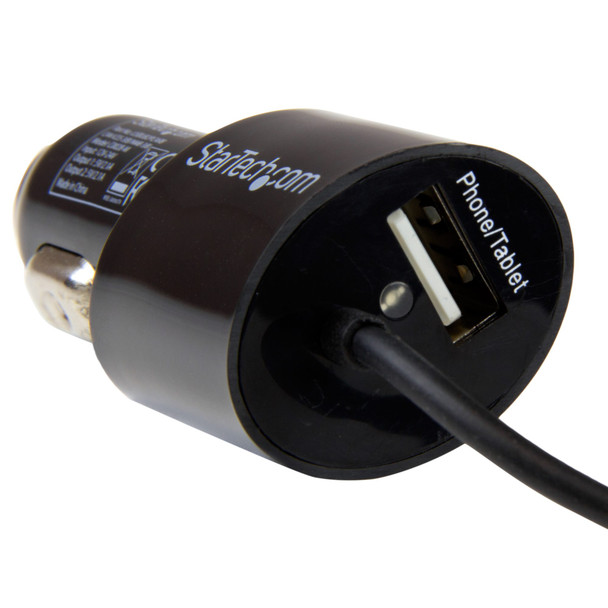 StarTech Dual-Port Car Charger - USB with Built-in Micro-USB Cable - Black Product Image 3