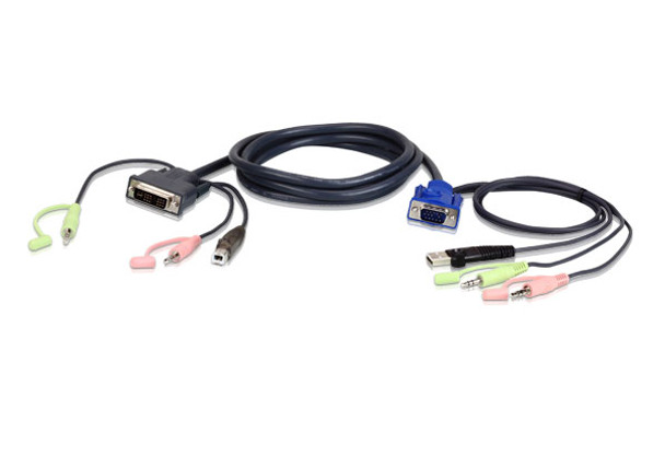 Aten KVM Cable 1.8m with VGA, USB & Audio to DVI-I (Single Link), USB & Audio Main Product Image