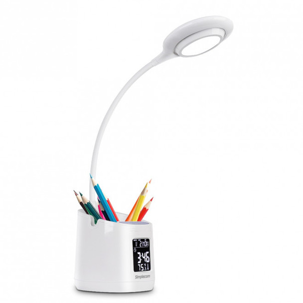 Simplecom EL621 LED Desk Lamp with Pen Holder and Digital Clock Rechargeable Main Product Image