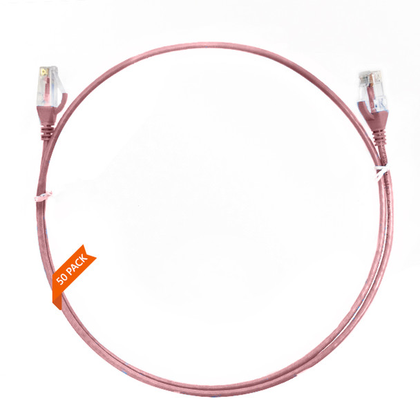 4Cabling 0.5m Cat 6 Ultra Thin LSZH Pack of 50 Ethernet Network Cable - Pink Main Product Image