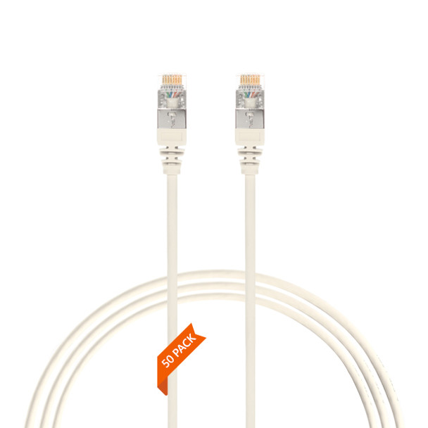 4Cabling 2m Cat 6A RJ45 S/FTP THIN LSZH 30 AWG Pack of 50 Network Cable - White Main Product Image