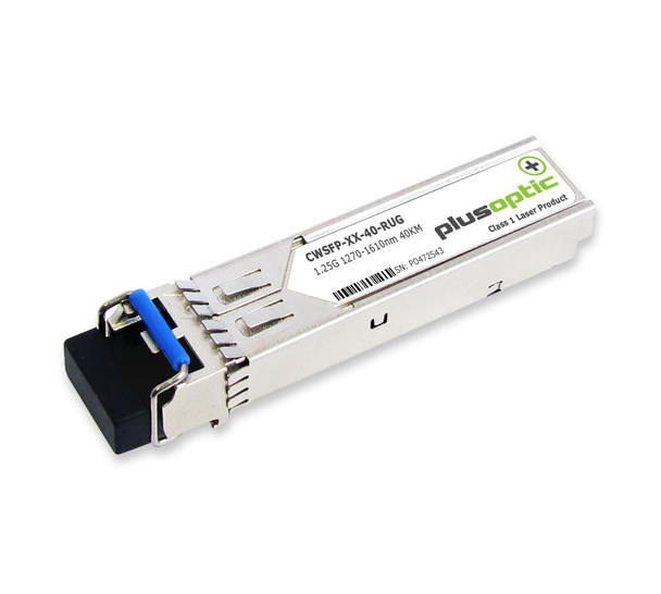 PlusOptic RUGGEDCOM compatible 1.25G, CWDM SFP, 1270-1610nm, 40KM Transceiver, LC Connector for SMF with DOM | PlusOptic CWSFP-XX-40-RUG Main Product Image