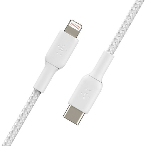 Belkin BOOST↑CHARGE Braided USB-C to Lightning Cable (1m / 3.3ft) - White (CAA004bt1MWH) - fast charging - Tested to withstand 10,000+ bends Product Image 3