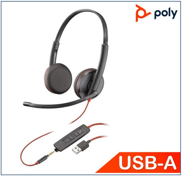 Plantronics/Poly Blackwire 3225 Headset - USB-A - Stereo - 3.5mm duo corded - Noise canceling - Dynamic EQ - SoundGuard - Intuitive call control - 2 YEar Warr Main Product Image