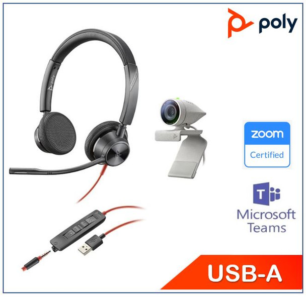 Poly Studio P5 and Blackwire 3325 work from home bundle - Exceptional camera optics - Brilliant colors - auto low-light compensation - high-quality audio Main Product Image