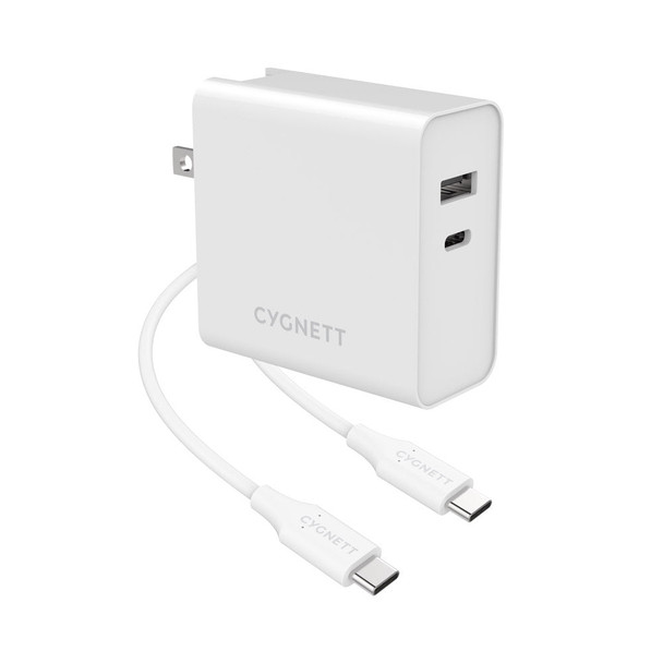 Cygnett 60W Dual Wall Charger (USB-A & USB-C) + USB-C to USB-C Cable (1.5M) + Travel Adapters - White (CY3090POPLU) - Charge 2x devices simultaneously Main Product Image