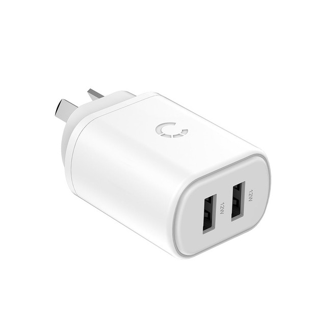 Cygnett 12W USB-A Dual Port Wall Charger - White (CY3671PDWLCH) - USB-A Output- 5.0V⎓2.4A (12.0W) - Charge 2 devices simultaneously - Lightweight Main Product Image
