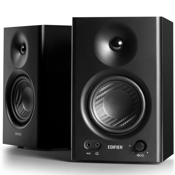 Edifier MR4 Studio Monitor - Smooth Frequency - 1in Silk Dome Tweeter - 4in Diaphragm Woofer - Wooden - RCA TRS - AUX - Ideal for Content Creators -Black (LS Product Image 2