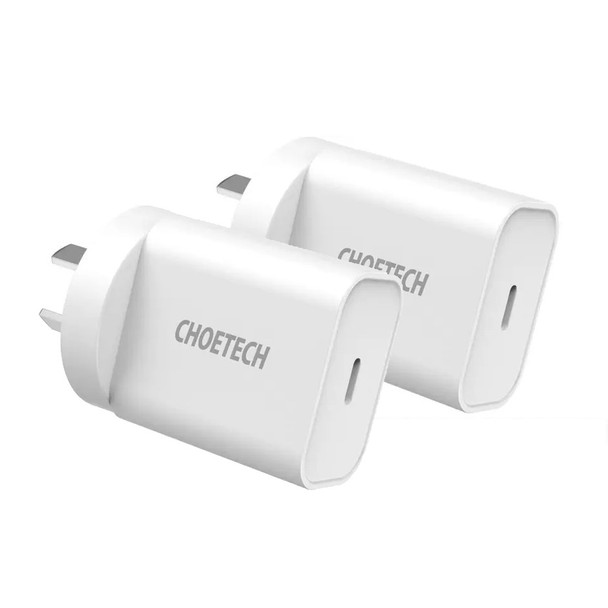Choetech MIX00109 USB-C PD 20W AC Charger Adapter 2-Pack White Main Product Image