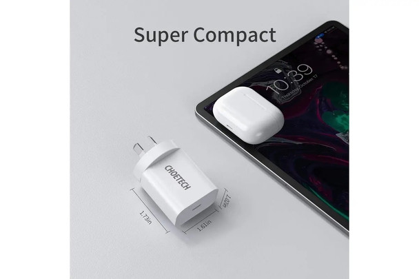 Choetech MIX00109 USB-C PD 20W AC Charger Adapter 2-Pack White Product Image 5