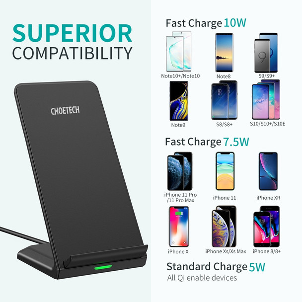 Choetech T524-S 10W/7.5W Fast Wireless Charging Stand with AC Adapter Product Image 6