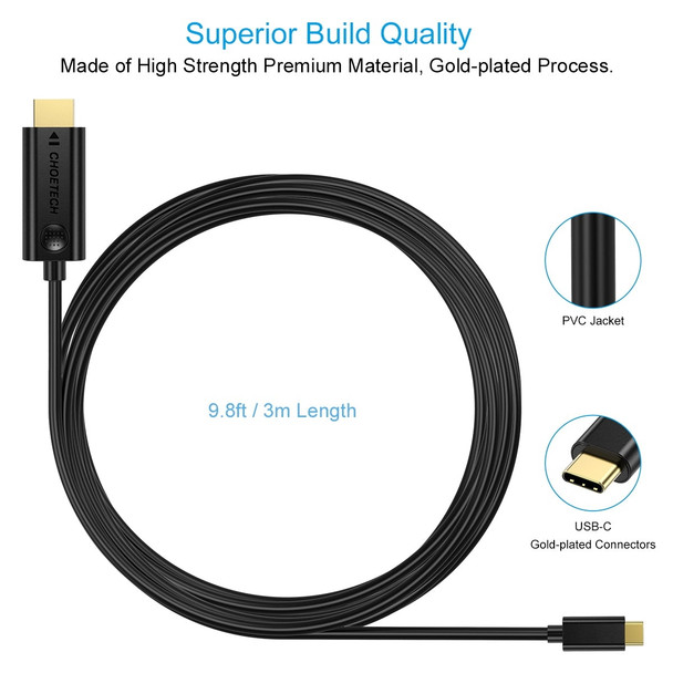 Choetech XCH-0030 USB-C To HDMI Cable 3M Product Image 2