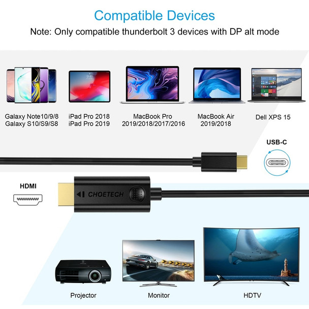 Choetech XCH-0030 USB-C To HDMI Cable 3M Product Image 6