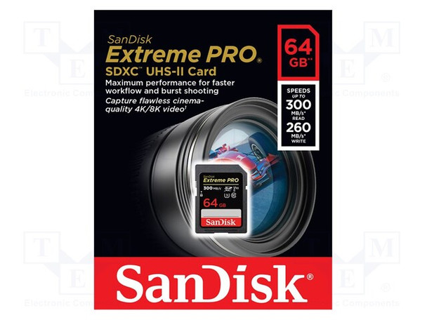 SanDisk 64GB Extreme PRO SDXC Class 10 UHS-II U3 Memory Card - 300MB/s Main Product Image