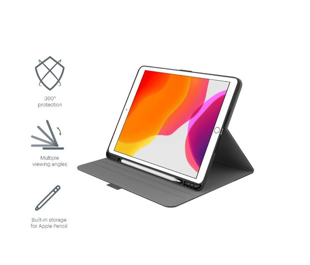 Cygnett TekView Slimline Apple iPad 10.2in Case With Apple Pencil Holder - Grey/Black (CY3049TEKVI) - 360° Protection - Multiple Viewing Angles Main Product Image