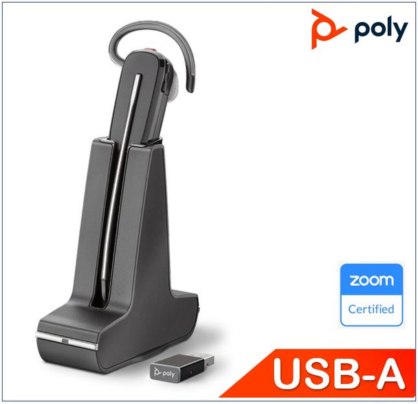 Plantronics/Poly Savi 8245 UC DECT Headset - USB-A - Convertible - Wireless - Unlimited talk time - crystal-clear audio - ANC - one-touch control - SoundG Main Product Image