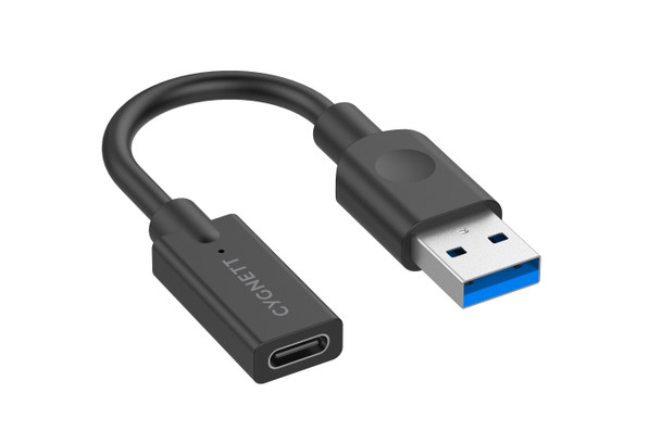 Cygnett Essential 10cm USB-A Male to USB-C Female Cable Adapter - Black (CY3321PCUSA) - High speed 5GBPS - Compact - lightweight male to female cable Main Product Image