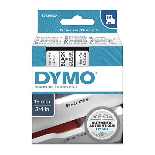 Dymo D1 Blk on Clr 19mmx7m Tape Main Product Image