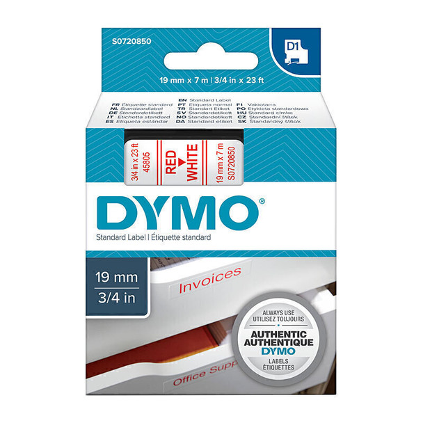 Dymo D1 Red on Wht 19mmx7m Tape Main Product Image