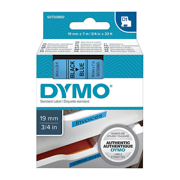 Dymo D1 Blk on Blue 19mmx7m Tape Main Product Image
