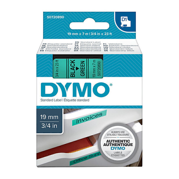 Dymo D1 Blk on Grn 19mmx7m Tape Main Product Image
