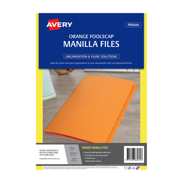 Avery Manilla Folder Orng FC Pk20 Main Product Image