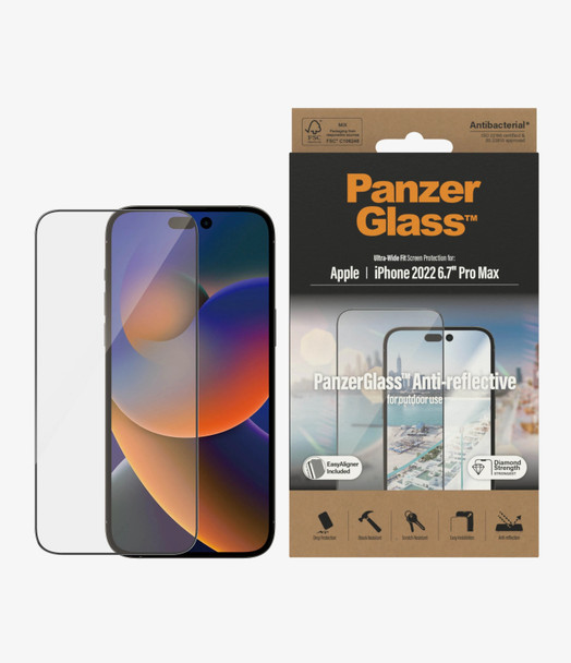 PanzerGlass Apple iPhone 14 Pro Max Anti-Reflective Screen Protector Ultra-Wide Fit - (2790) - Antibacterial - Scratch Resistant - Shock Resistant Main Product Image