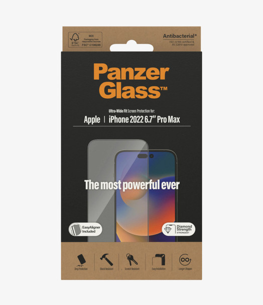 PanzerGlass Apple iPhone 14 Pro Max Screen Protector Ultra-Wide Fit - (2786) - Antibacterial - Scratch Resistant - Shock Resistant - Diamond Strength Product Image 3