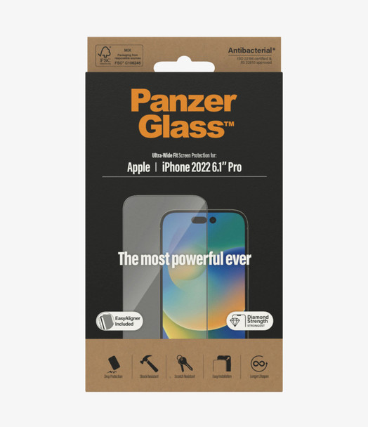 PanzerGlass Apple iPhone 14 Pro Screen Protector Ultra-Wide Fit - (2784) - Antibacterial - Scratch Resistant - Shock Resistant - Diamond Strength Product Image 3