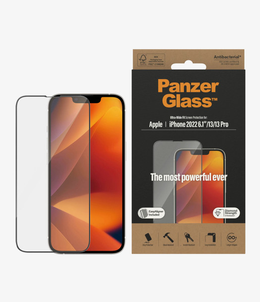 PanzerGlass Apple iPhone 14/13/13 Pro Screen Protector Ultra-Wide Fit - (2783) - Antibacterial - Scratch Resistant - Shock Resistant - Diamond Strength Main Product Image