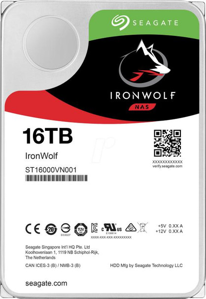 Seagate Ironwolf - NAS - 3.5in HDD - 16TB Sata 6GB/S - 7200Rpm - 256Mb - 3 Years Or 1M Hours Mtbf Warranty Main Product Image