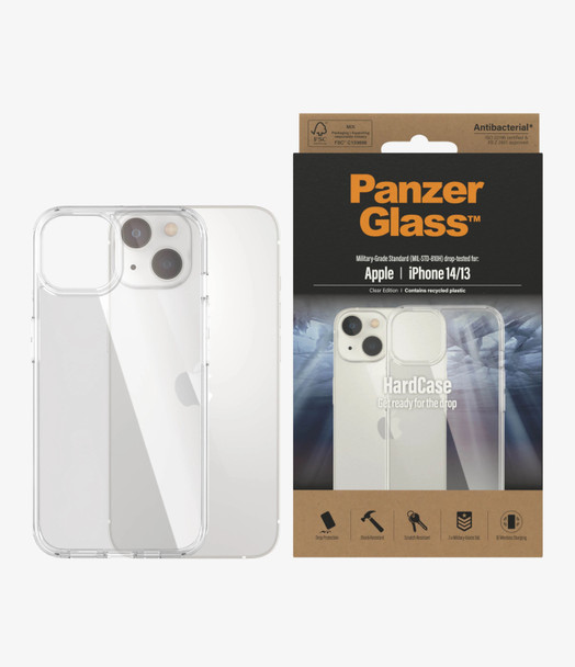 PanzerGlass Apple iPhone 14 / iPhone 13 HardCase - Clear (0401) - AntiBacterial - Scratch Resistant - Anti - Yellowing - 3.6M Drop Tested - Shock Resistant Main Product Image