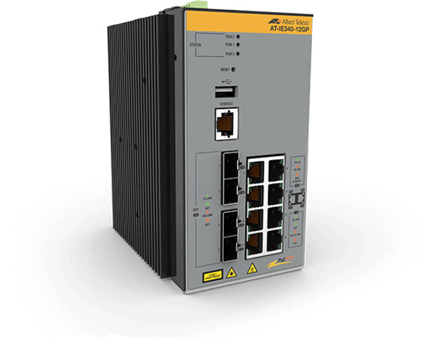 Allied Telesis AT-IE340-12GP-80 Managed L3 Gigabit Ethernet (10/100/1000) Power over Ethernet (PoE) Grey Main Product Image