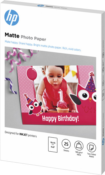 HP Matte Photo Paper - 180 g/m2 - 10 x 15 cm (101 x 152 mm) - 25 sheets Product Image 2