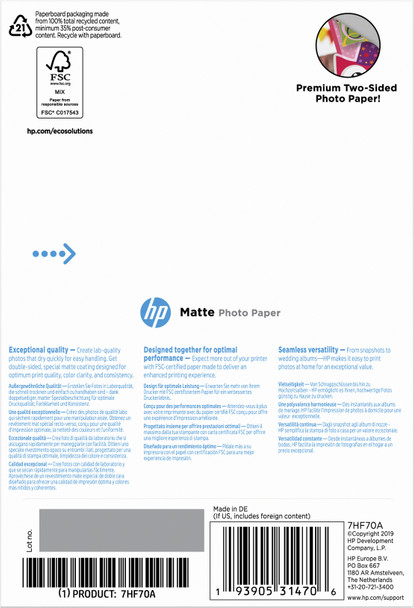 HP Matte Photo Paper - 180 g/m2 - 10 x 15 cm (101 x 152 mm) - 25 sheets Product Image 3