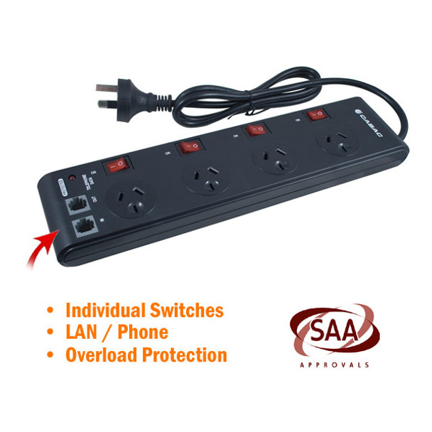 Product image for 4 Way Powerboard with Individual Switches | AusPCMarket Australia