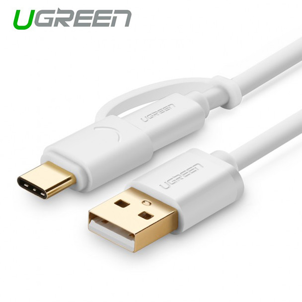 Product image for 1m USB 2.0 to type C + micro USB cable White | AusPCMarket Australia