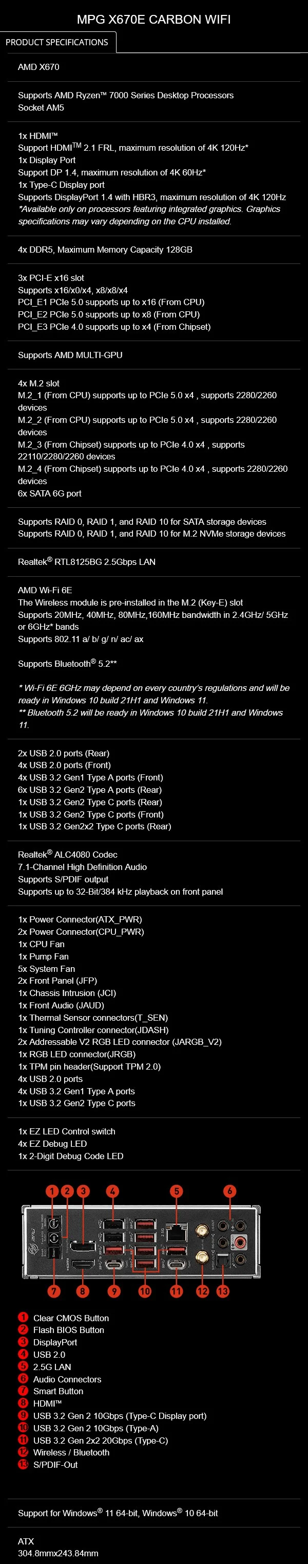 MSI MPG X670E CARBON WIFI AM5 ATX Motherboards - AMD 