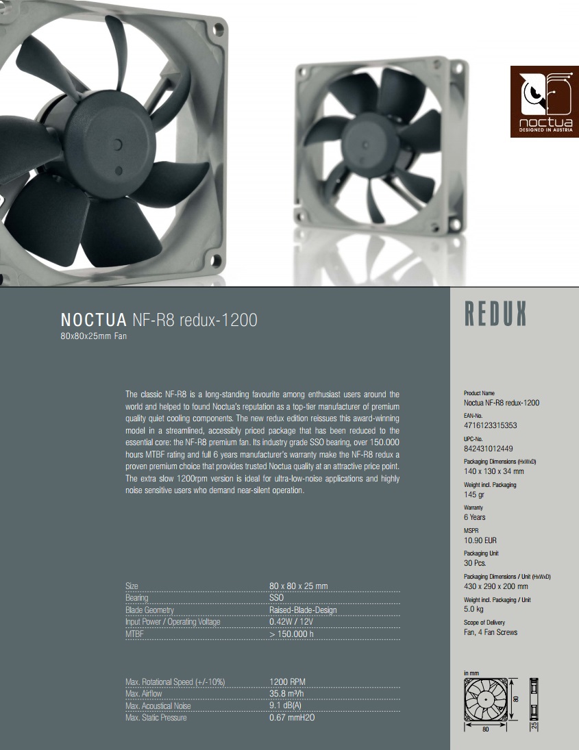 NF-S12B REDUX 12V 1200RPM 120mm Quiet Case Fan