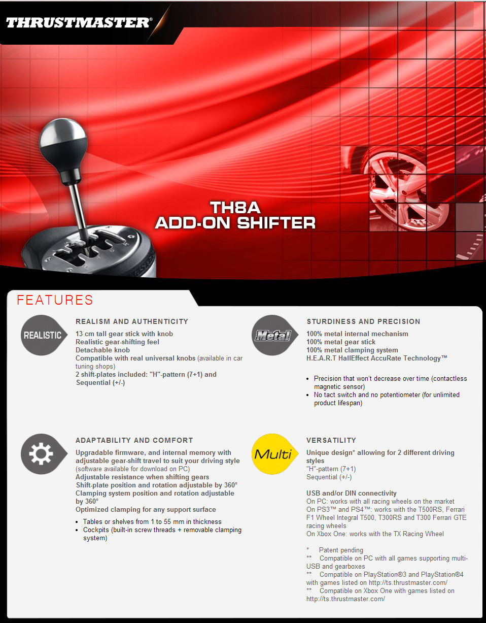 Thrustmaster TH8A Add-On Shifter, 360° Adjustable Clamping System