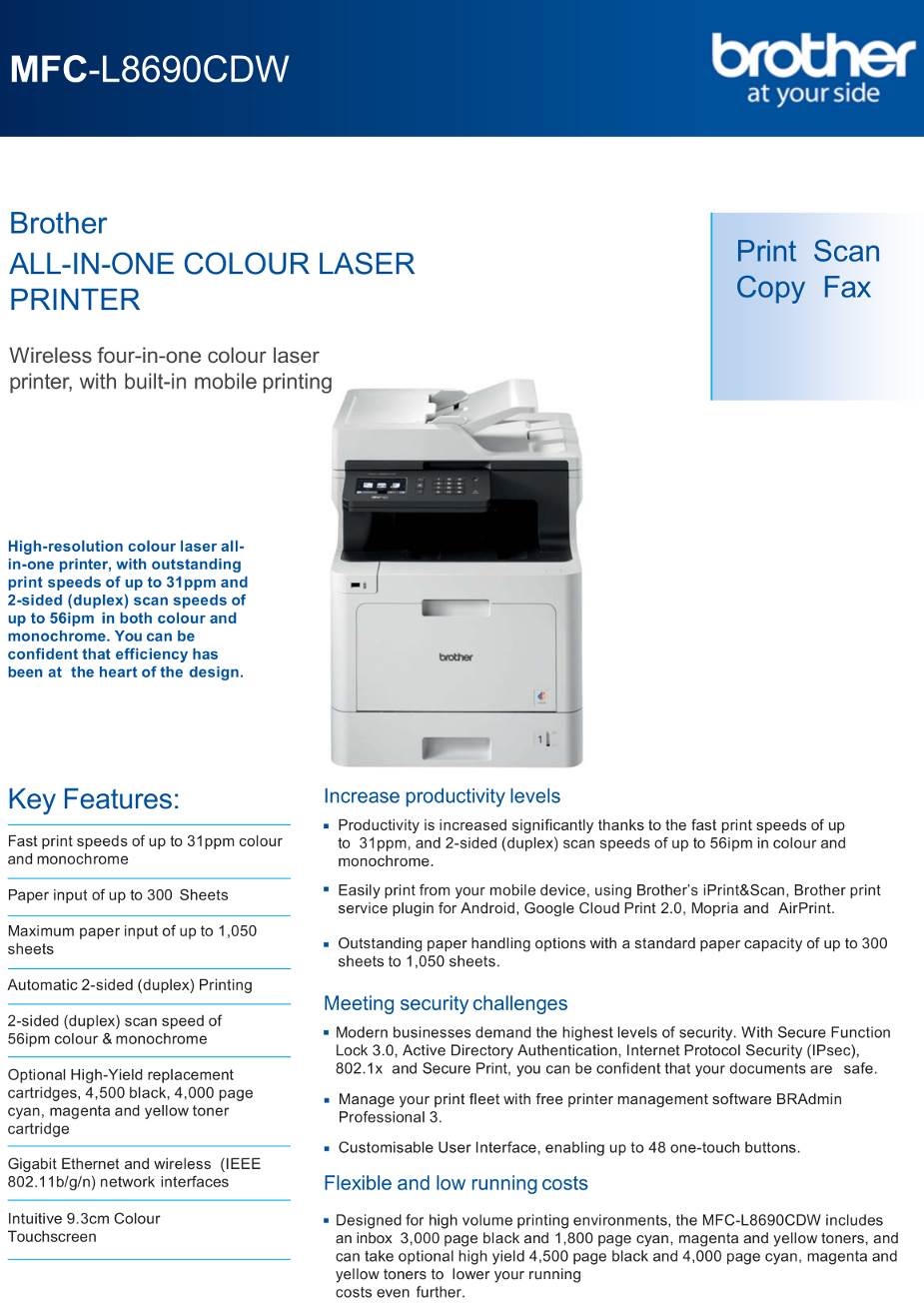 BROTHER MFC-L8690CDW imprimante laser couleur multifonction Wifi