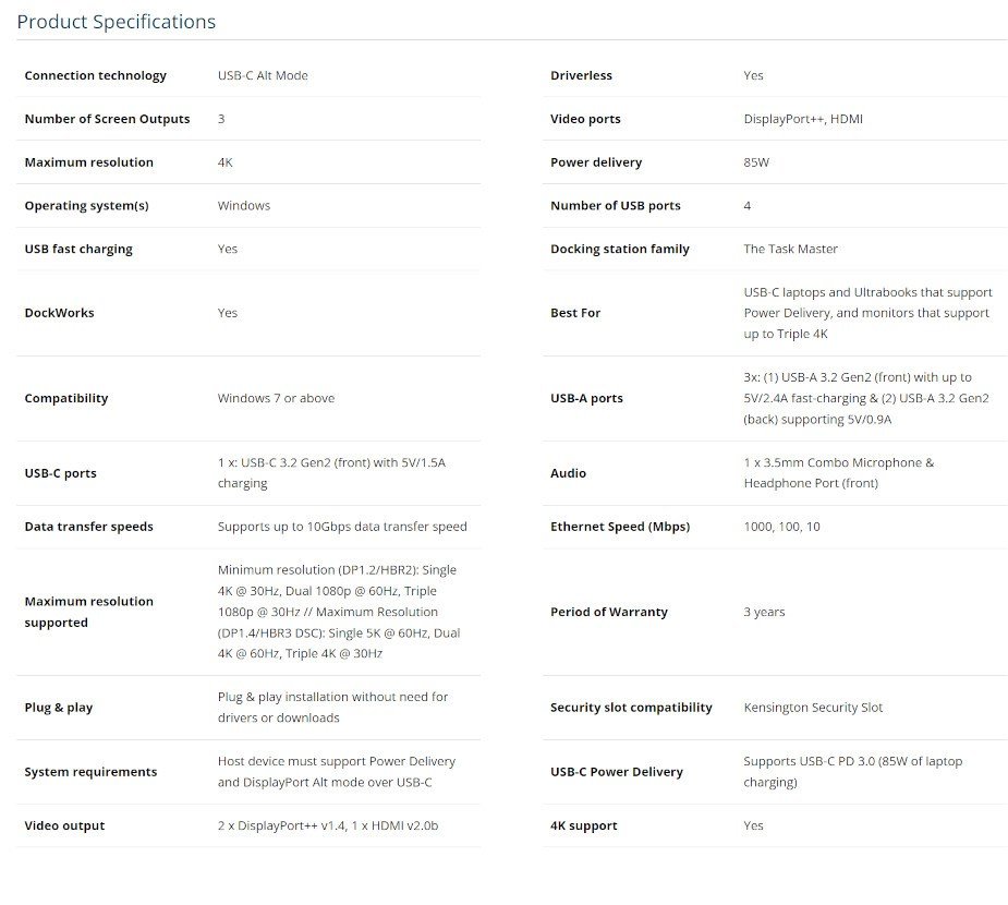 SD4840P USB-C 10Gbps Triple Video Driverless Docking Station - 85W