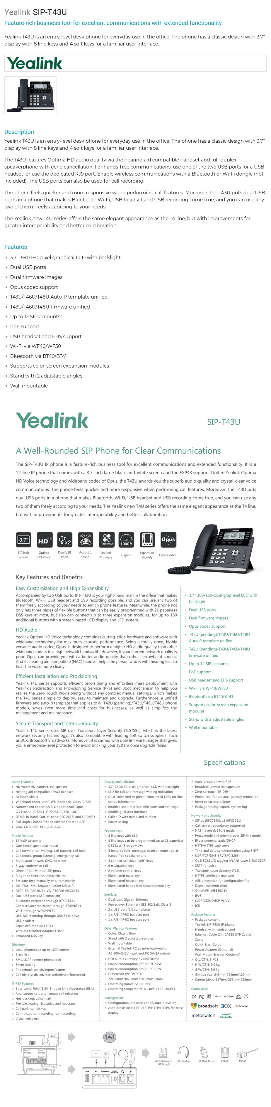 Yealink SIP-T43U 12-Line IP HD Business Phone AusPCMarket