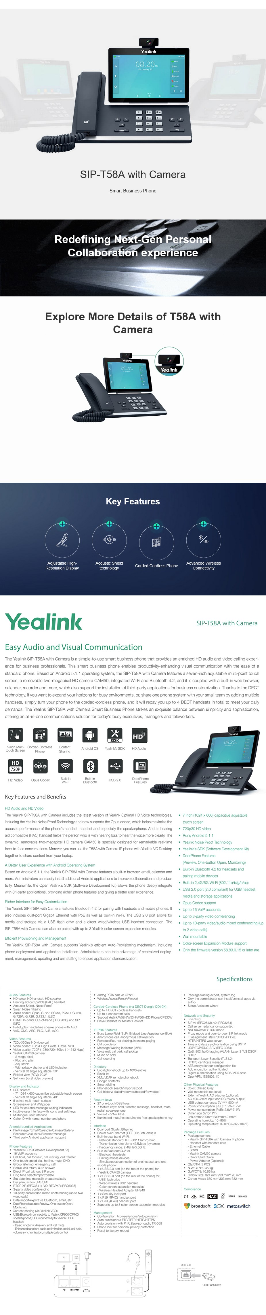 Yealink SIP-T58A-C 16-Line IP HD Smart Business Phone with Camera CX  Computer Superstore